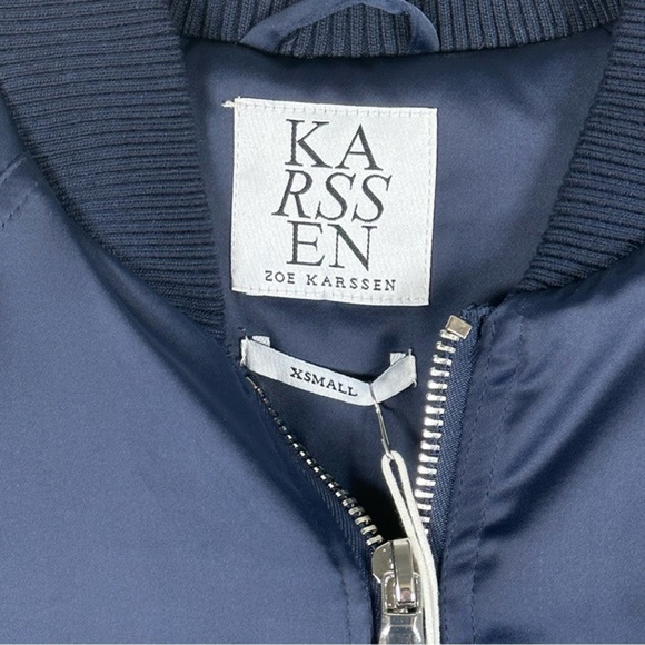 Zoe Karssen Navy Long Satin Bomber Jacket Big in Japan Size XS NWT $325 - Picture 13 of 14